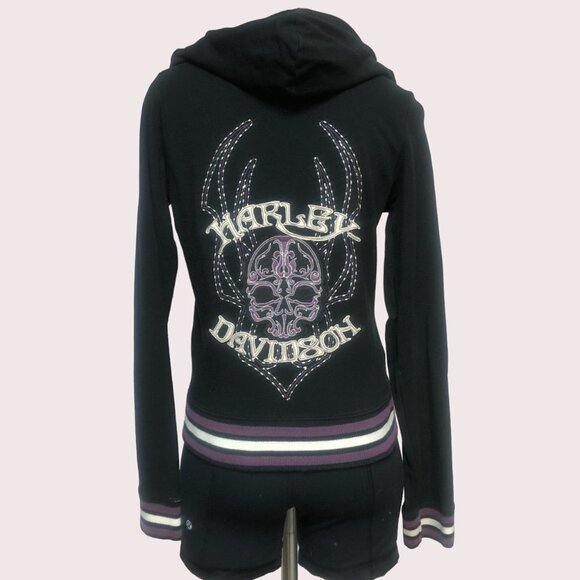 Harley Davidson Black/Purple/White Embroidered Zip Up Hoodie Size Med - Picture 2 of 13